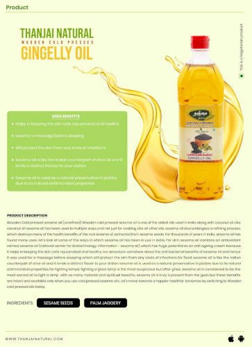 Gingelly Oil / Sesame Oil Unrefined Wooden Cold Pressed