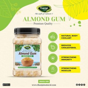 Thanjai Natural Almond Gum (Badam Pisin) – 300g Jar| Gond Katira | Tragacanth Gum | Kathila Gum | Astragalus Gummifer | 100% Pure & Natural | Traditionally Used Ingredient