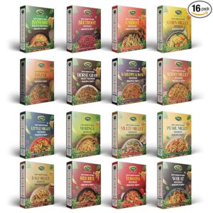Thanjai Natural Millet Noodles (No Maida Hakka Noodles, Not Fried, No MSG, Classic and Mild Millet Noodles 180g x 16 Varieties) | Wheat, Tomato, Red Rice, Karuppu Kavuni, Carrot, Beetroot, Moringa, Kodo, Pearl, Horsegram, Barnyard, Little, Foxtail, Corn, Ragi & Multi Noodles