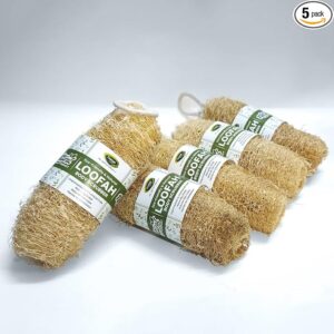 Thanjai Natural Loofah Bath Scrubber 5 pieces | 100% Organic | Shower Face Back and Body Exfoliating Sponge