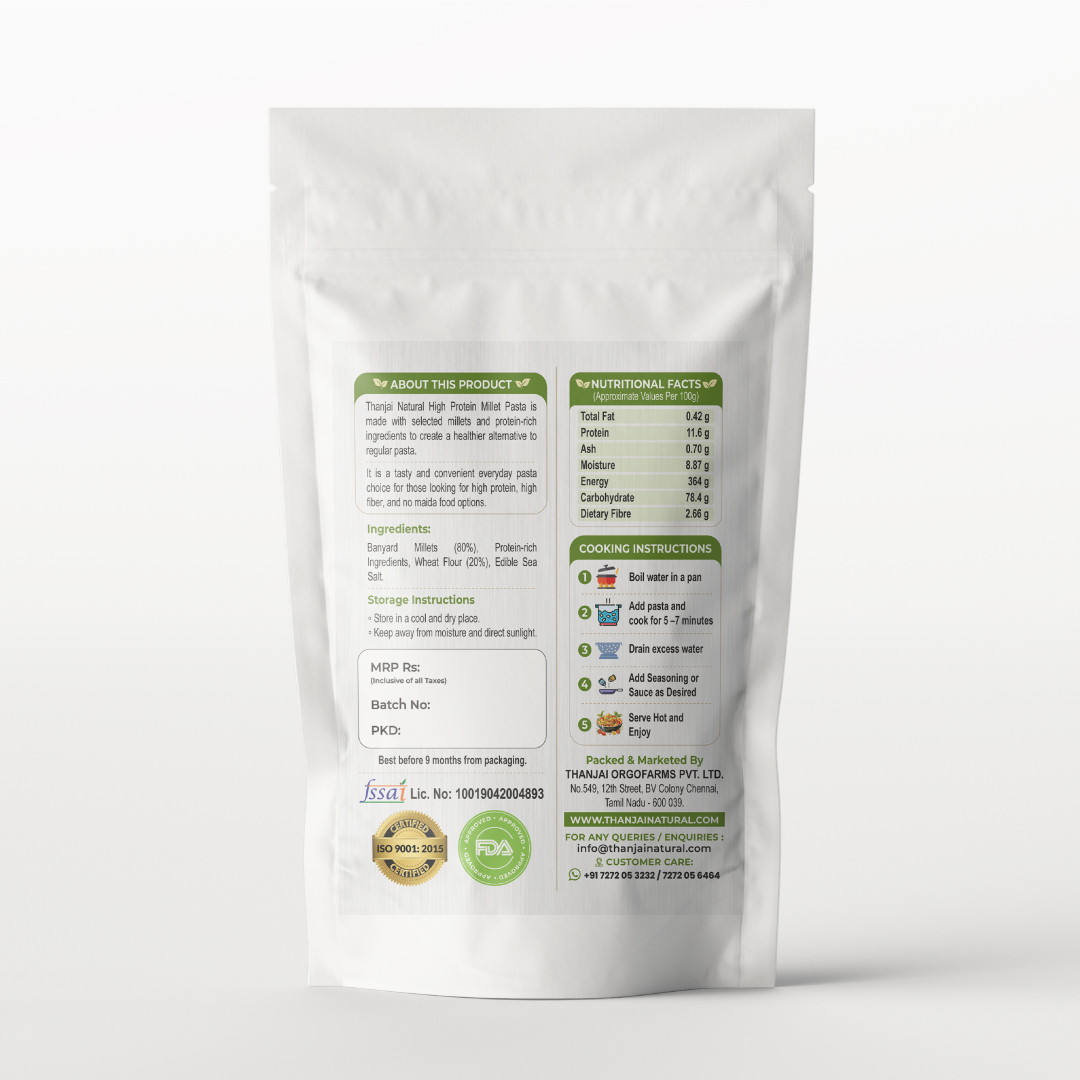Thanjai Natural Protein Pasta | 21g Plant Protein | 4.7g Dietary Fiber | Zero Maida | Healthy Alternative to Regular Banyard Millet Pasta - Image 2